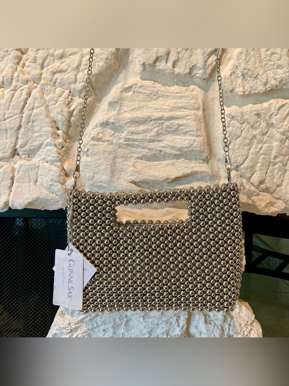 NWT Gunne Sax by Jessica McClintock silver beaded evening bag